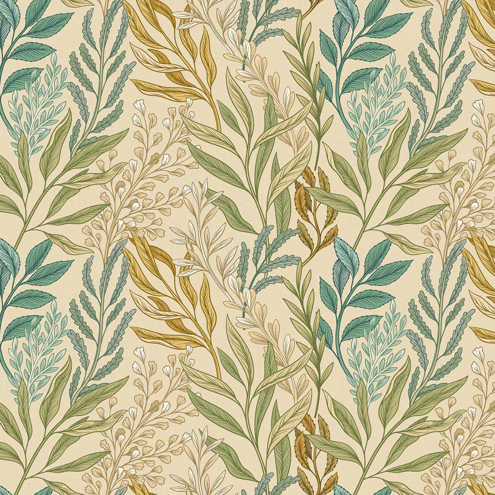 Hoopla Walls Oasis Verdant Leaves Vintage Ochre Wallpaper Image 1