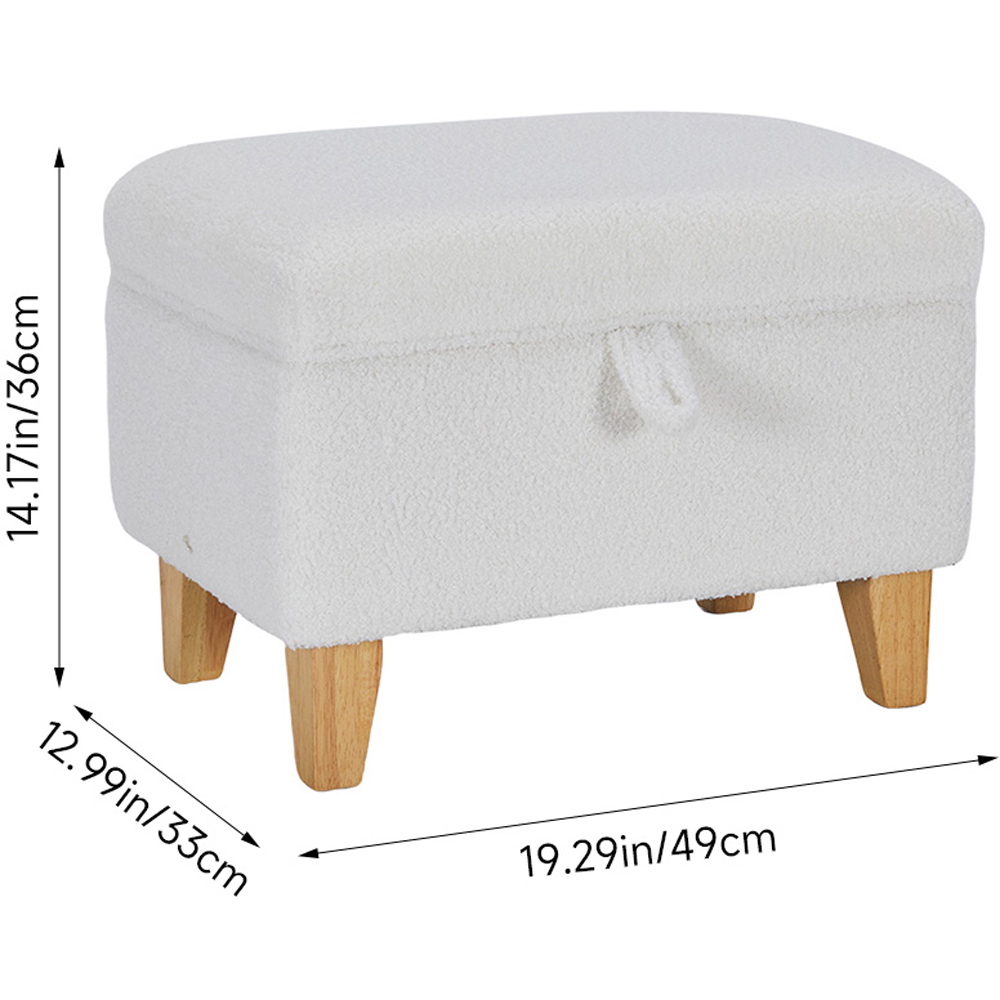 Living and Home White Teddy Fleece Upholstered Storage Ottoman Image 9