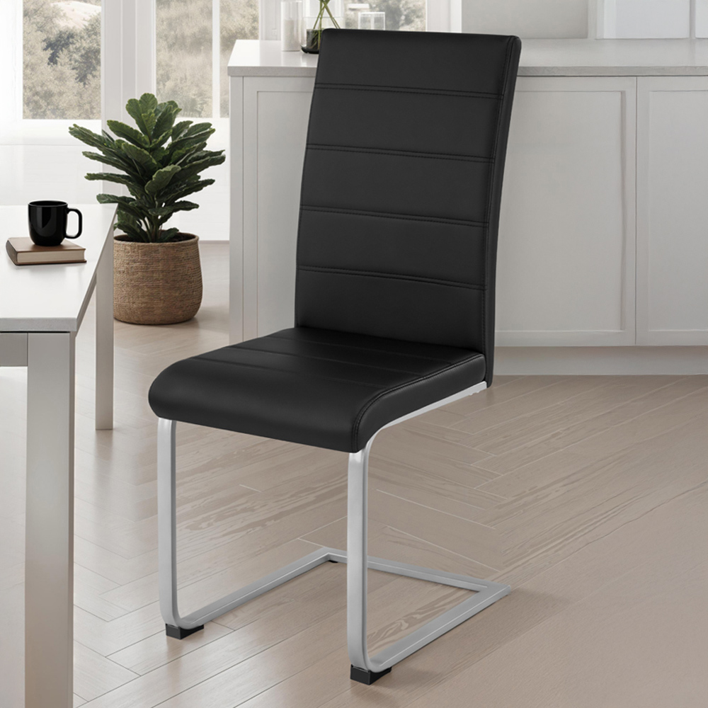 tectake Set of 8 Black Cantilever High Backrest Dining Chair Image 1