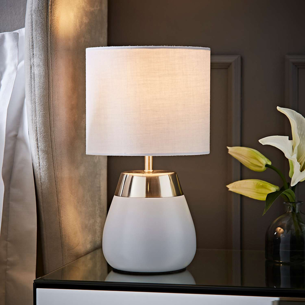 ValueLights Hurst Drum Shade Grey Touch Table Lamp with Bulb Image 6