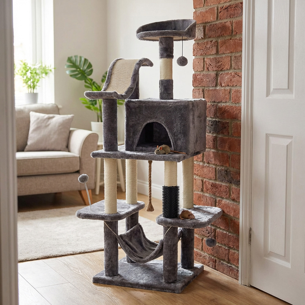 Clever Paws Deluxe Cat Activity Tree - Grey Image 2