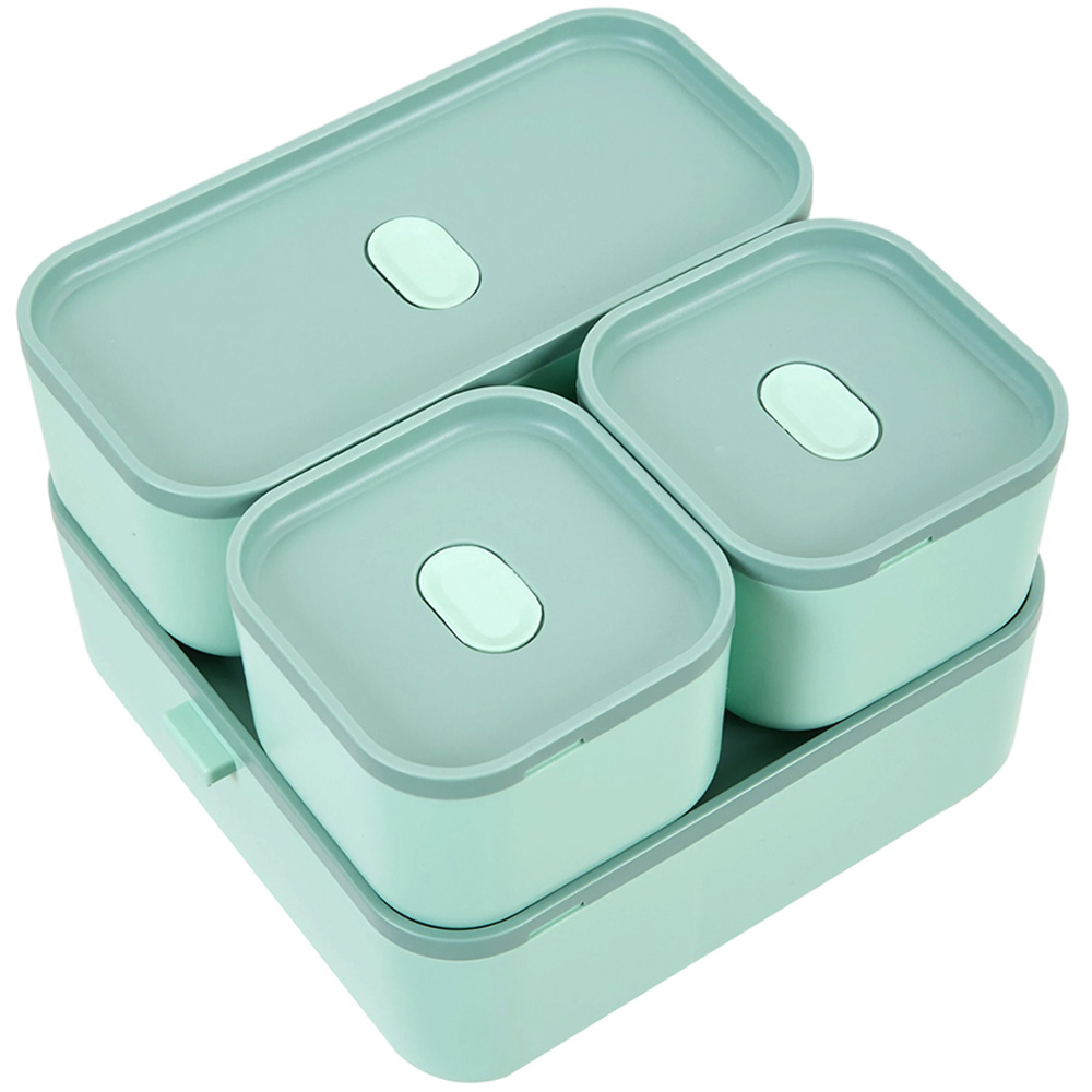Living and Home 1.8L 2-Tier Green Lunch Box with Cutlery and 3 Top Compartments Image 4