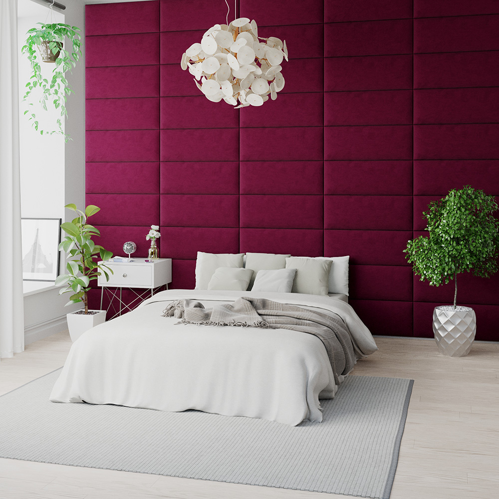 Aspire EasyMount Berry Plush Velvet Upholstered Wall Mounted Headboard Panels 4 Pack Image 2