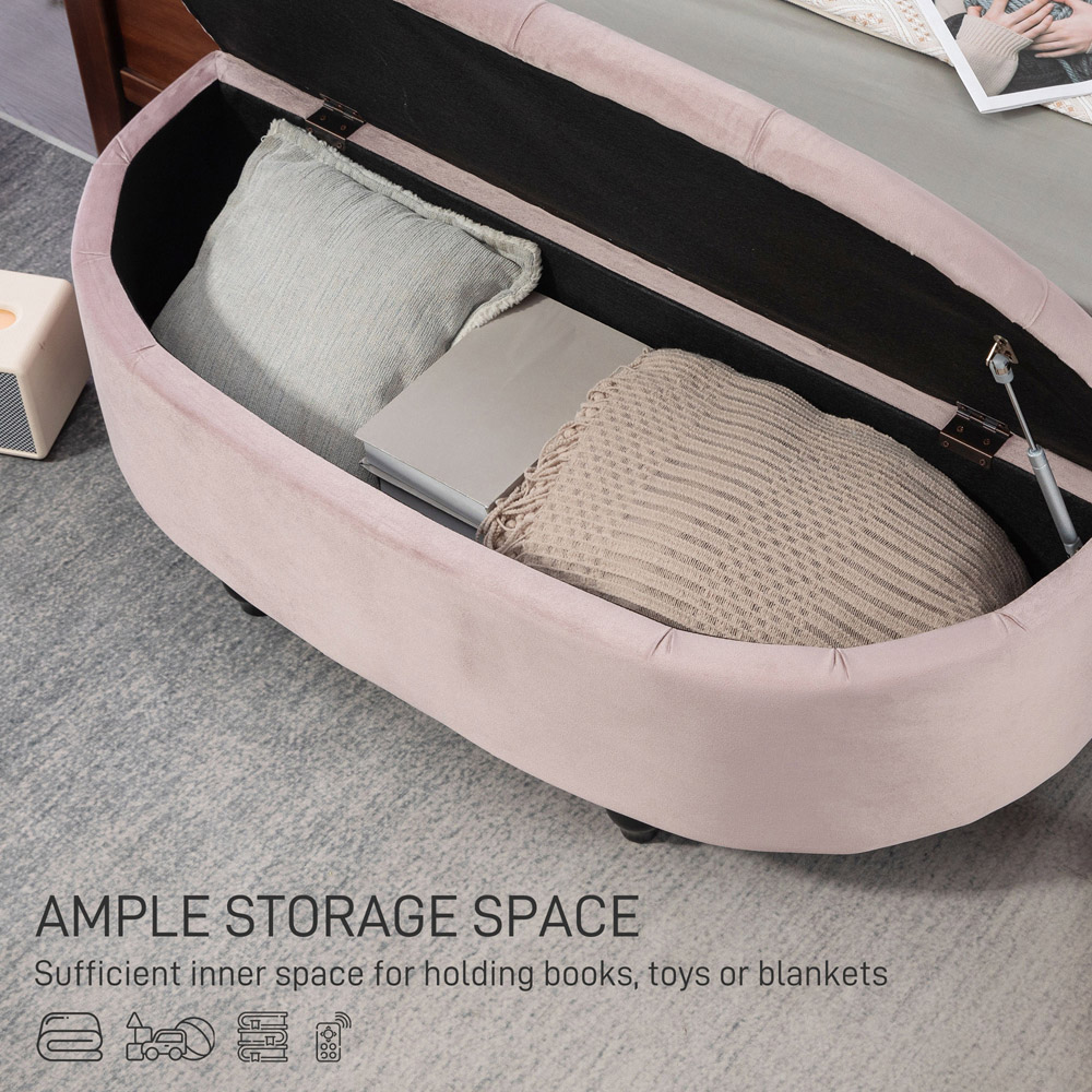 HOMCOM Pink Tufted Semi Circle Bed End Ottoman Bench Image 5