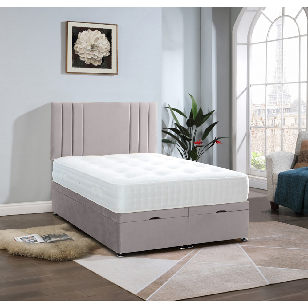 Eleganza Home Slumberlyn Small Double Silver Plush Divan Ottoman Bed with Lined Headboard Image 2