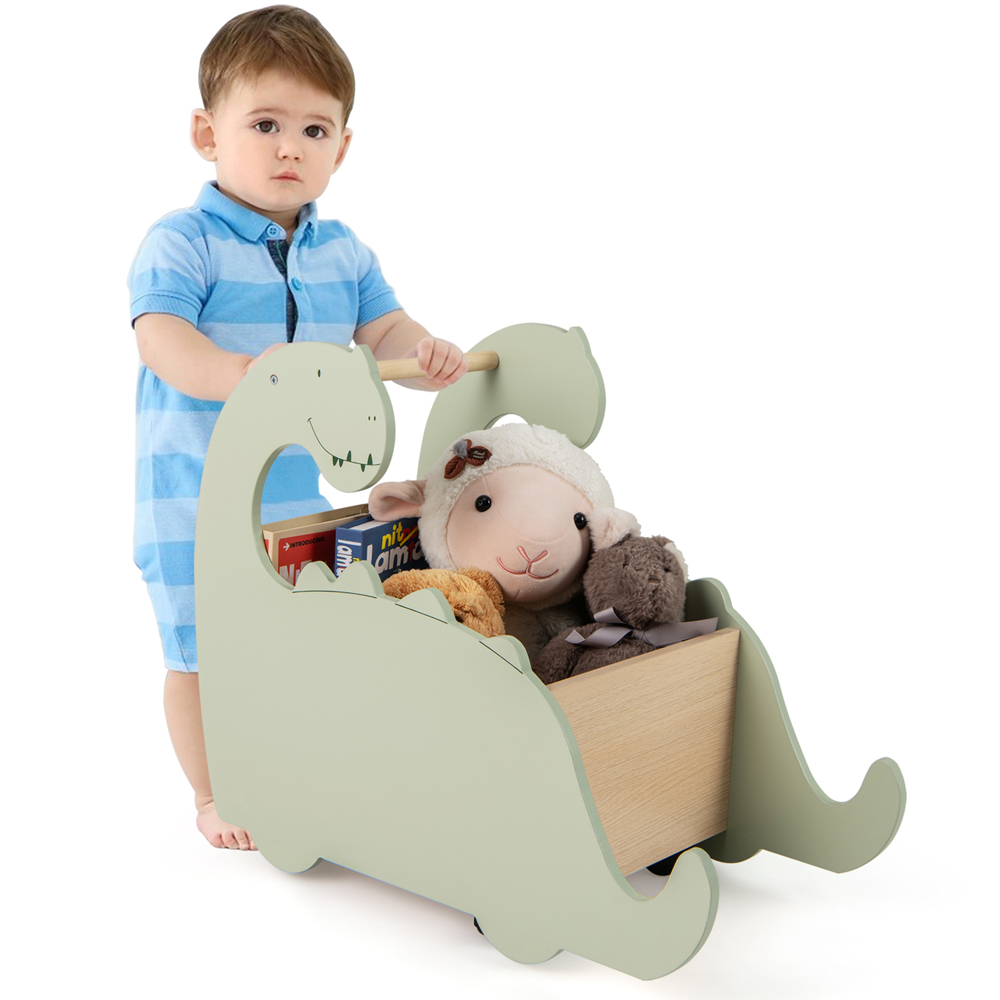 Costway 2-in-1 Green Wooden Baby Push Walker with Pine Wood Handle Image 3