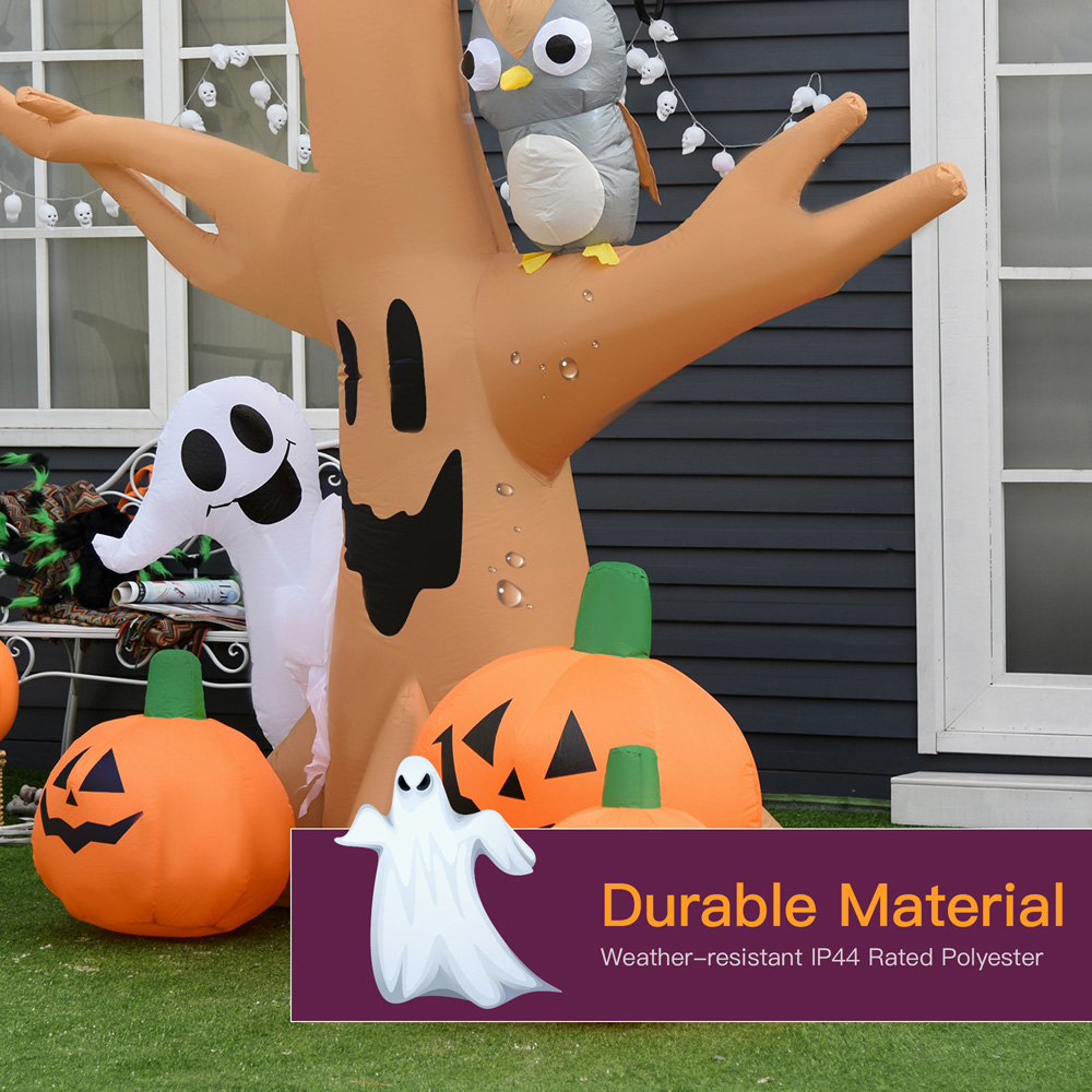 HOMCOM Halloween Inflatable Ghost Tree with Owl and Pumpkins 8ft Image 4
