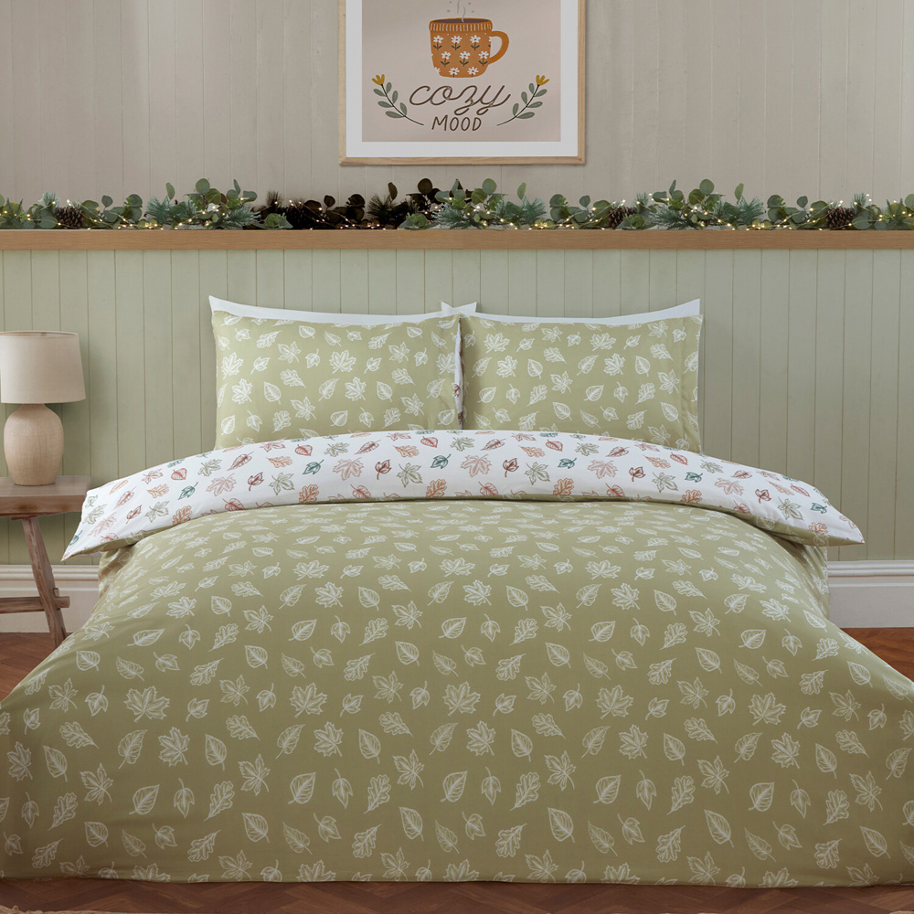 Falling Leaves Duvet Set Green Single Image 2