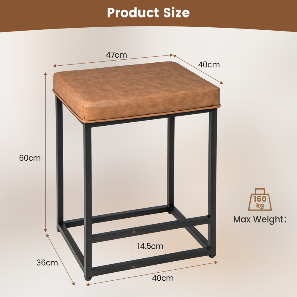 Costway Brown PVC Leather Bar Stool Set of 2 Image 8