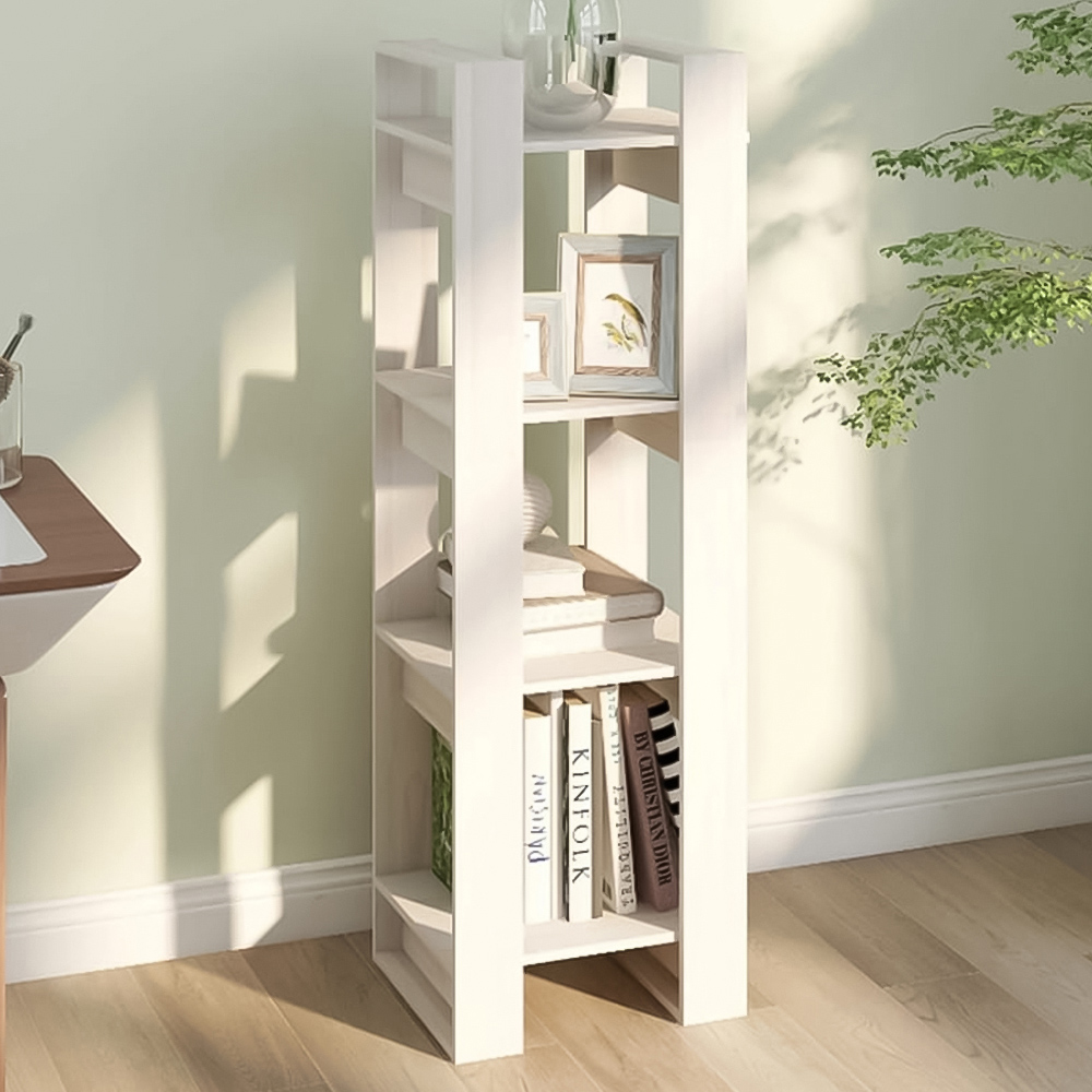vidaXL 4 Shelf White Solid Pine Wood Bookcase Image 1