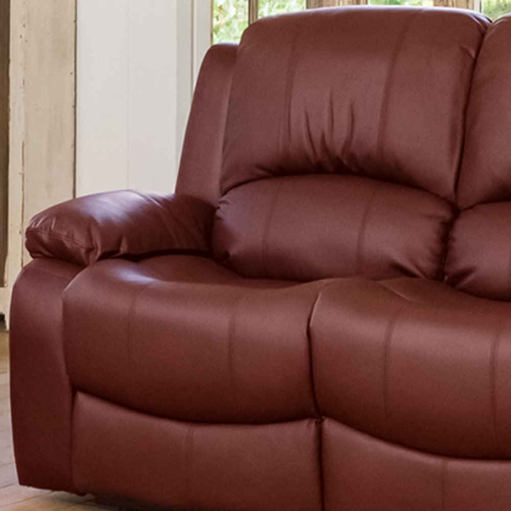 Glendale 3 Seater Burgundy Bonded Leather Manual Recliner Sofa Image 2