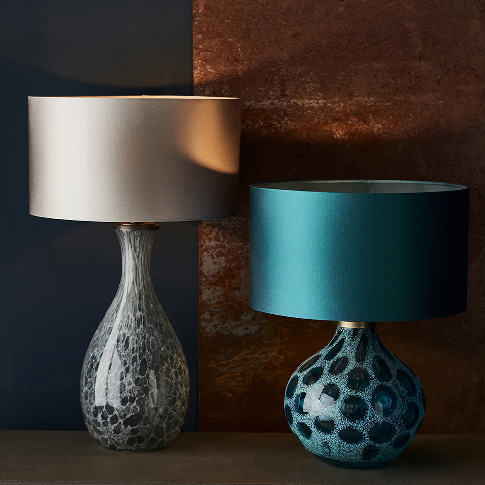 Merano Vibo Teal Glass and Antique Brass Plate Table Lamp Image 7