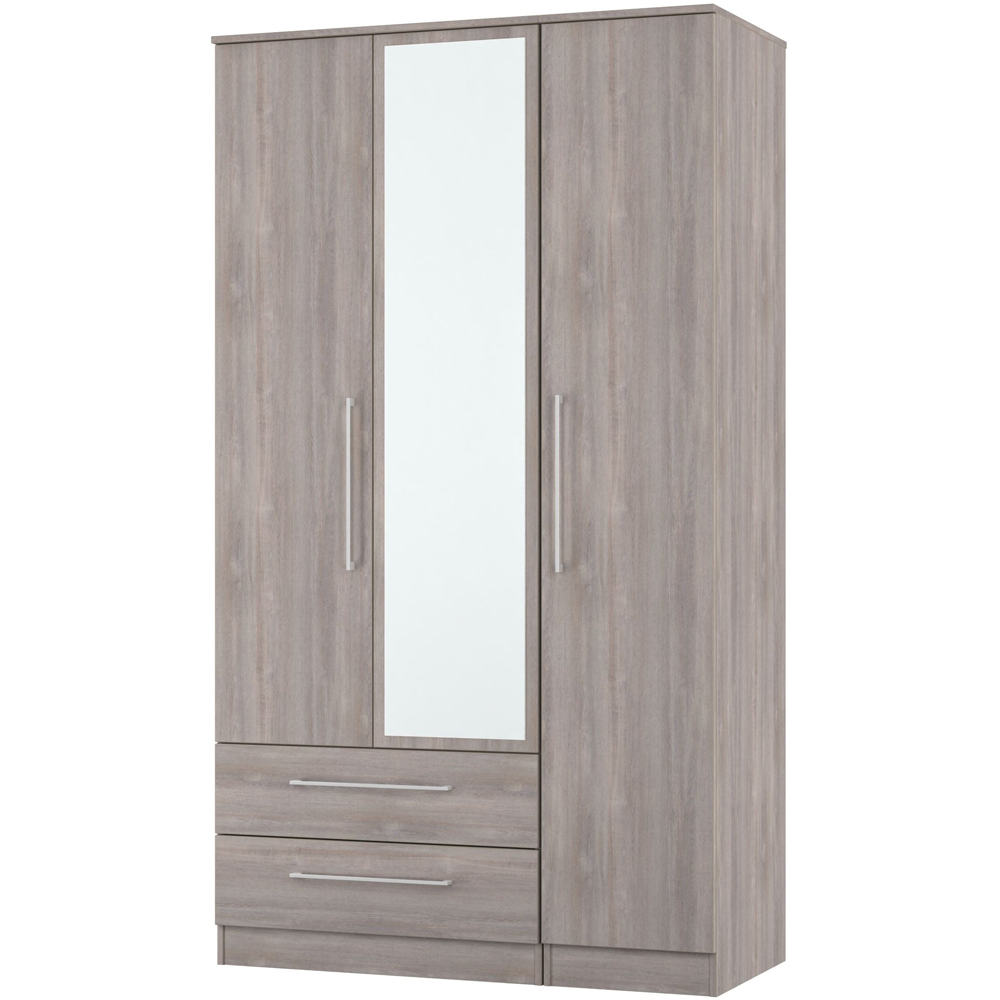 Crowndale Worcester 3 Door 2 Drawer Grey Oak Tall Mirror Wardrobe Ready Assembled Image 3