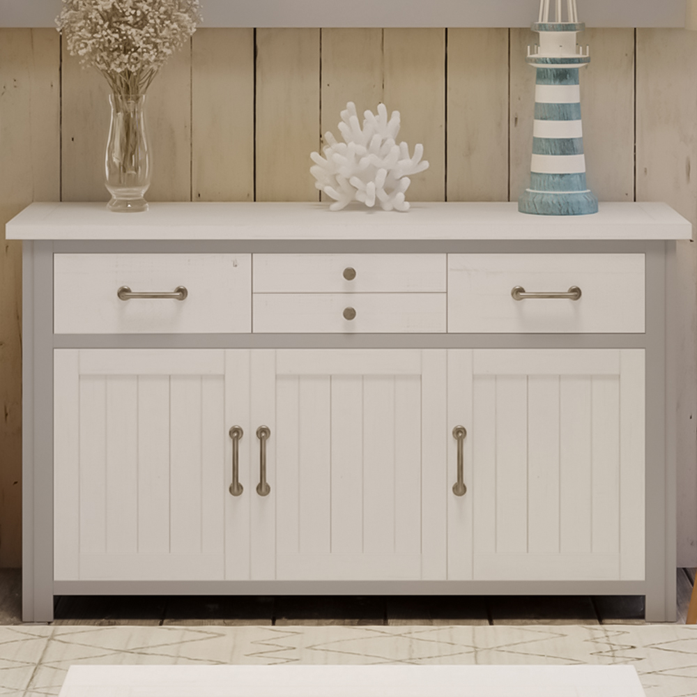 Baumhaus Greystone 3 Door 4 Drawer White Sideboard Image 1