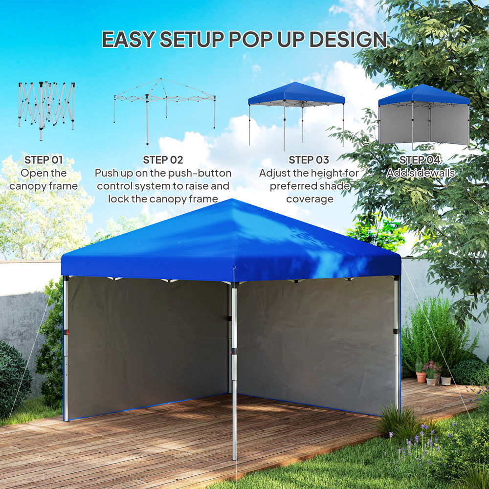 Outsunny 3 x 3m Blue Pop Up Gazebo Party Tent with 2 Sidewalls Image 5