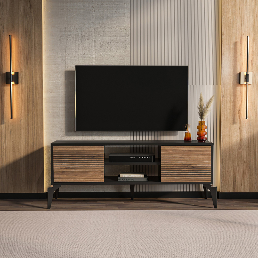 Decorotika Lojo 2 Door 2 Shelf Black Alina TV Stand for 50 inch TV Image 5