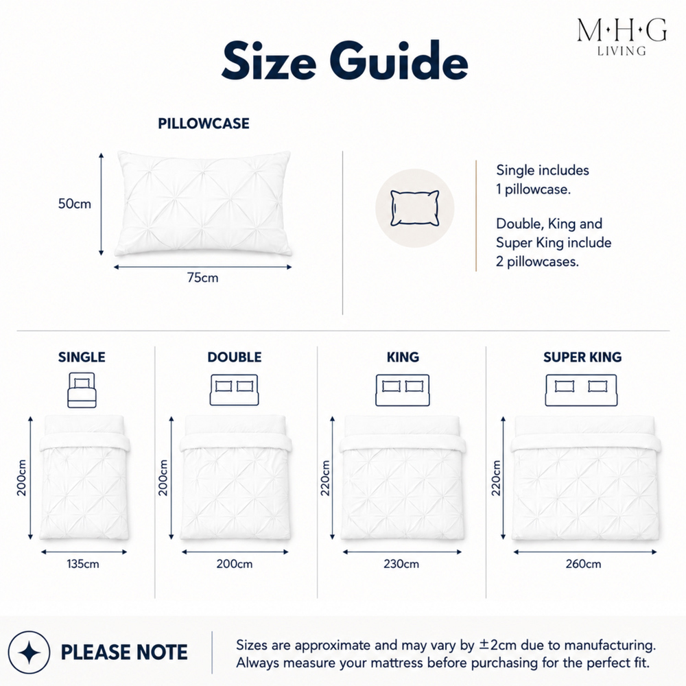 MHG Living Double White Pintuck Duvet Cover Set with Fitted Sheet Image 9