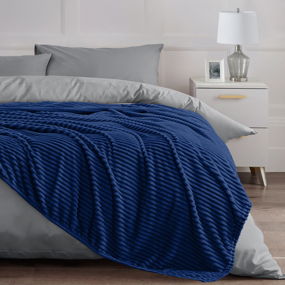 Velosso Navy Plain Corduroy Throw 150 x 200cm Image 4