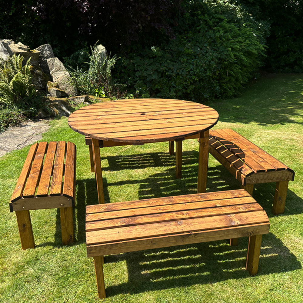 Charles Taylor Knights 8 Seater Round Garden Dining Bench Set Image 2
