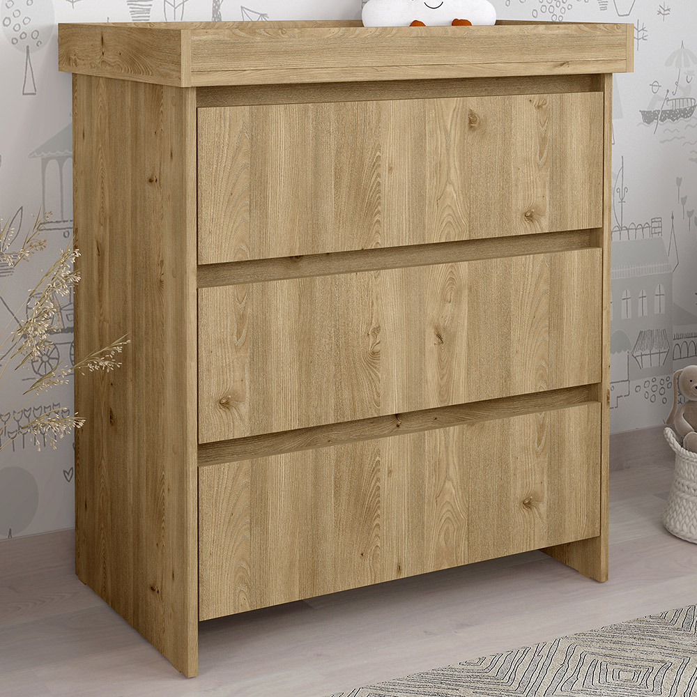 Kudl 3 Drawer Oak Baby Changing Table Image 1