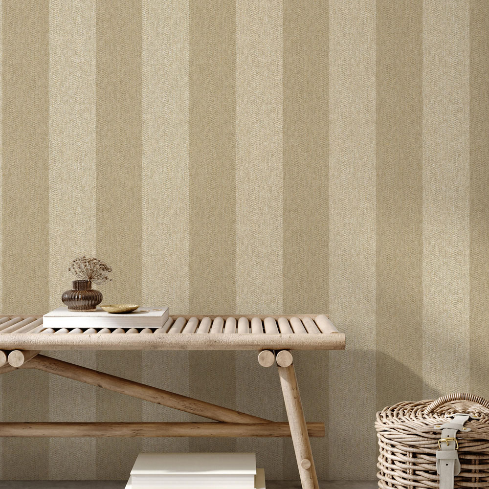 Crown Harris Stripe Natural Wallpaper Image 5