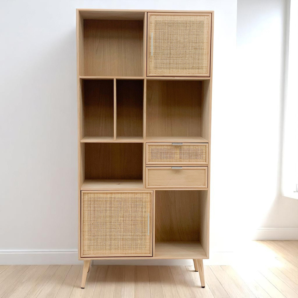 Acacia Home 2 Door 2 Drawer Light Brown Wooden Display Cabinet Image