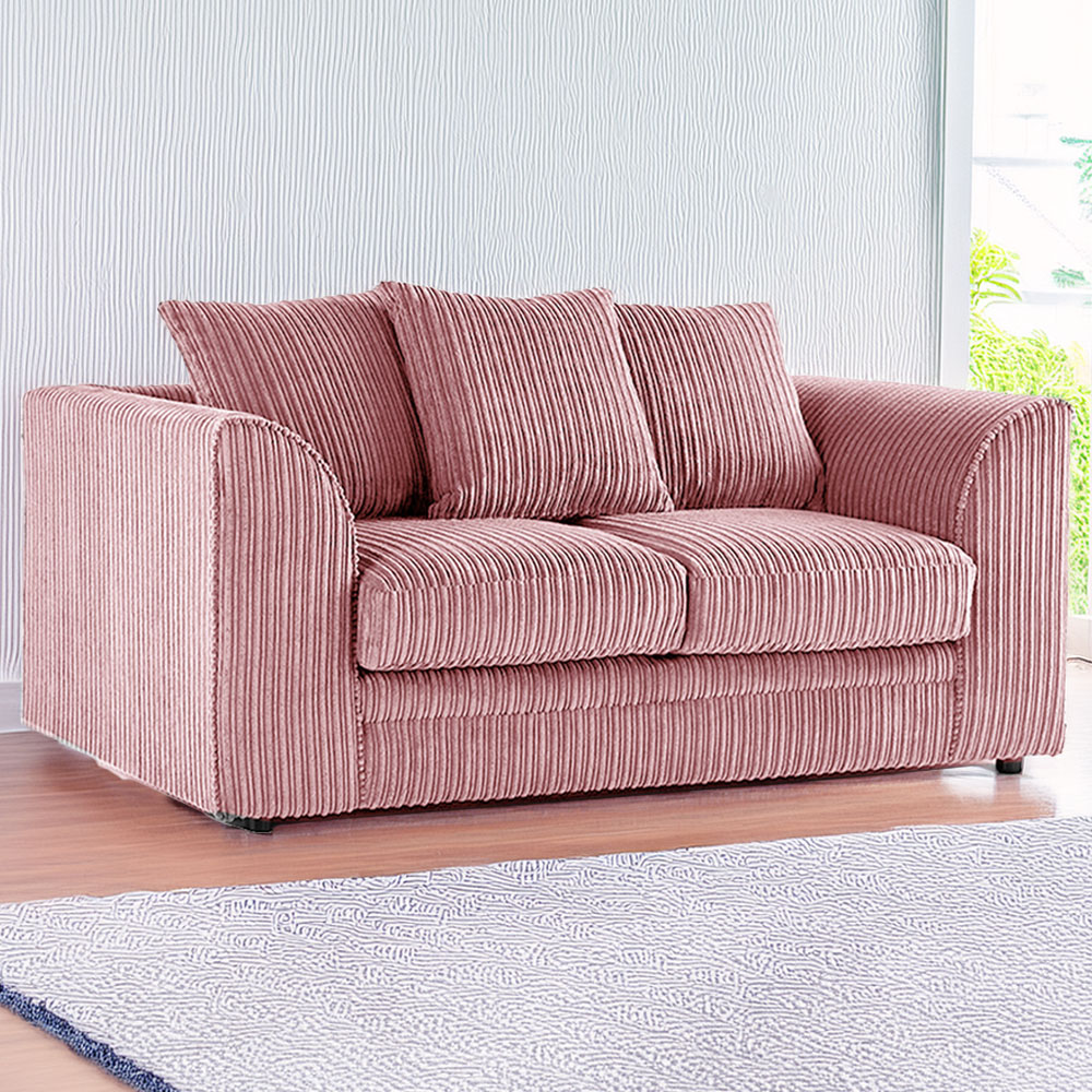 Luxor 2 Seater Pink Jumbo Cord Scatter Back Sofa Image 1