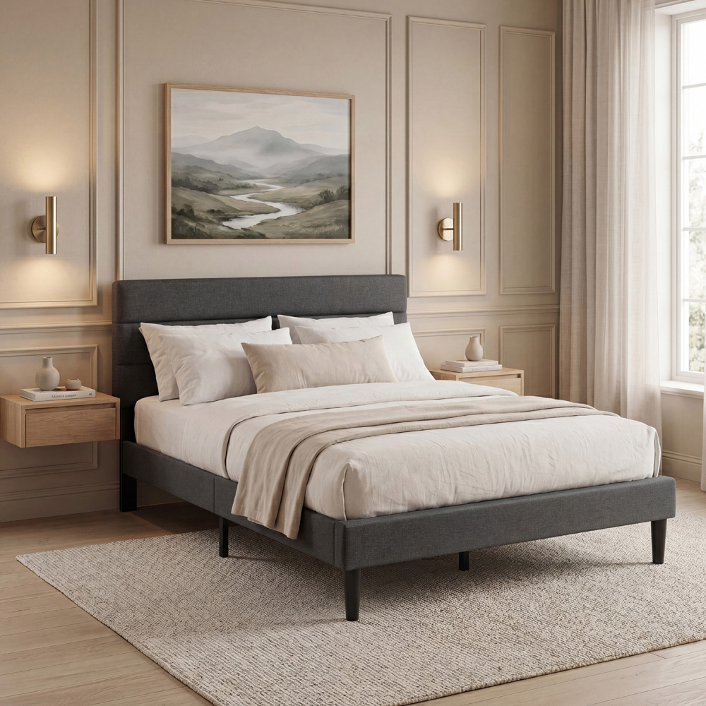 VIDA DESIGNS Vandura Double Dark Grey Linen Fabric Bed with Memory Foam Bonnell Spring Mattress Image 8