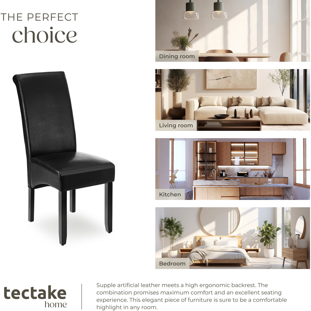 tectake Set of 2 Black Faux Leather High Backrest Dining Chair Image 6