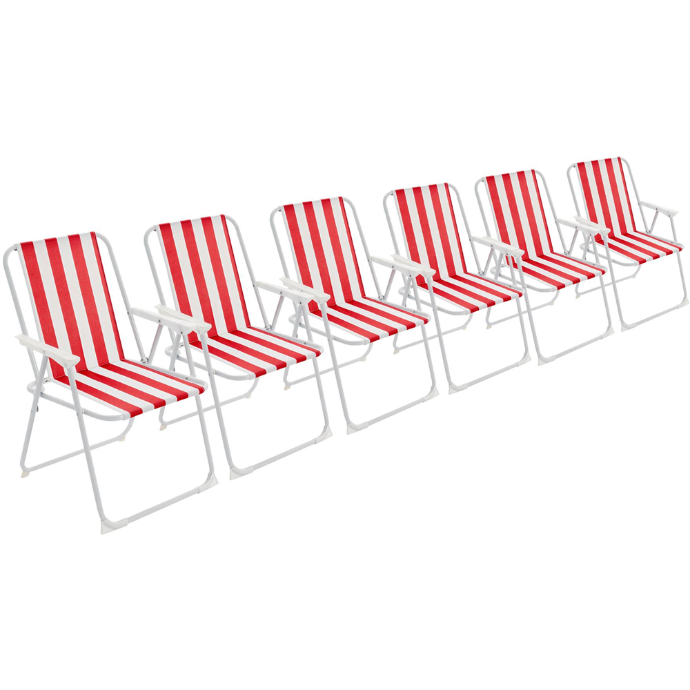 Harbour Housewares Red Stripe Metal Foldable Beach Chair 6 Pack Image 2