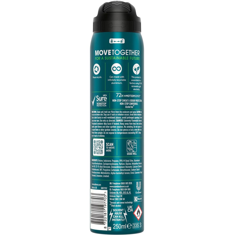 Sure Men 72H Non-Stop Protection Anti Perspirant Quantum Dry Deodorant Spray 250ml 18 Pack Image 3