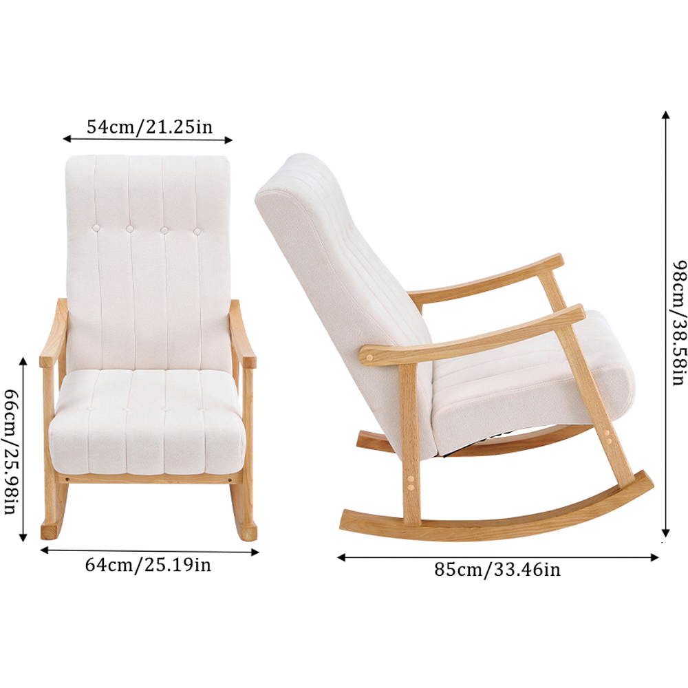 Living and Home Beige Velvet Upholstered Tufted Rocking Chair Image 9
