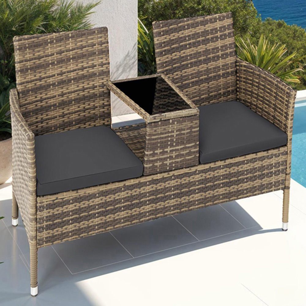 tectake Narbonne 2 Seater Nature and Dark Grey Garden Bench Image 1