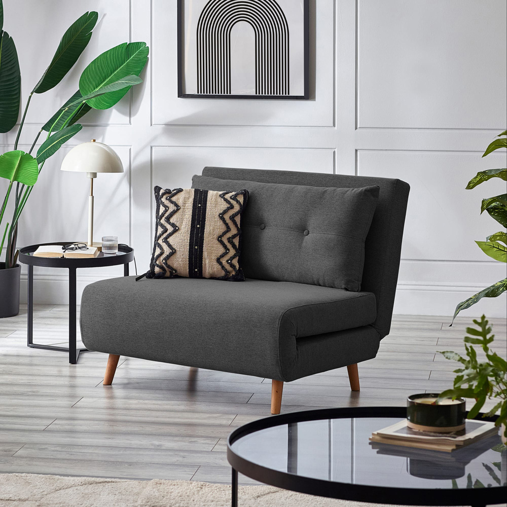Julian Bowen Rowan Single Seater Mid Grey Button-Tufted Sofa Bed Image 9