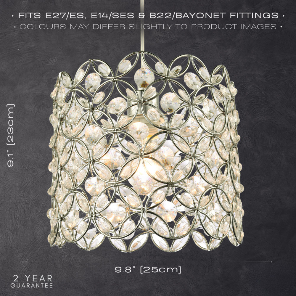 Happy Homewares Chrome Plated Drum Pendant Light Shade with Acrylic Bead Image 7