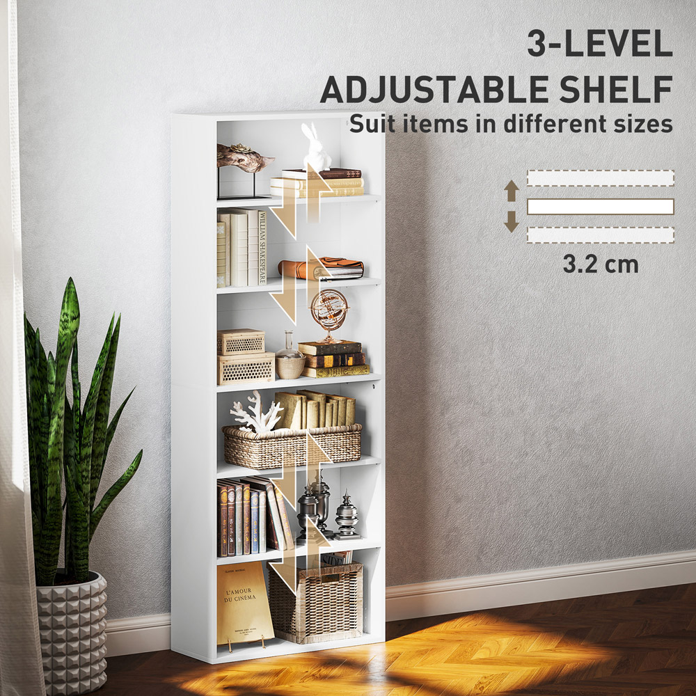 HOMCOM 6 Shelf White Freestanding Bookshelf Image 5