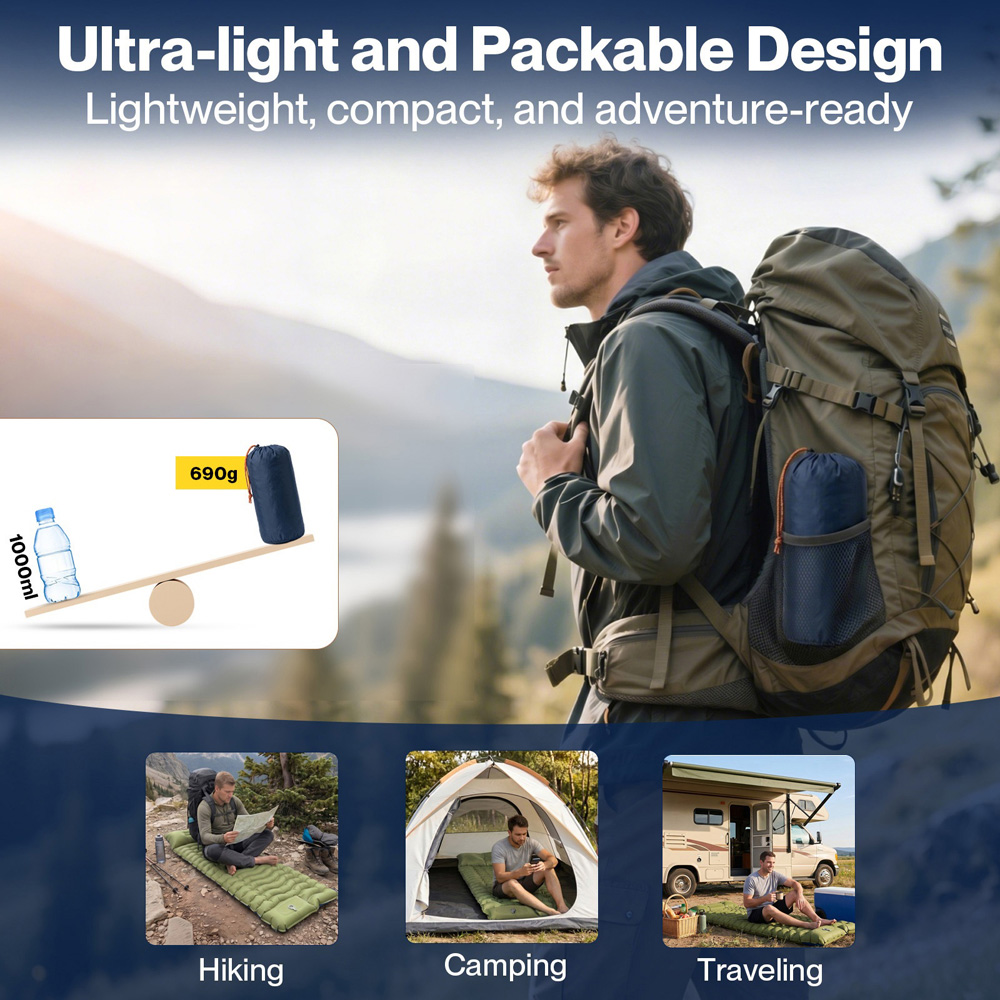 Mountview Ultralight Inflatable Camping Sleeping Pad with Built-In Pump Image 3
