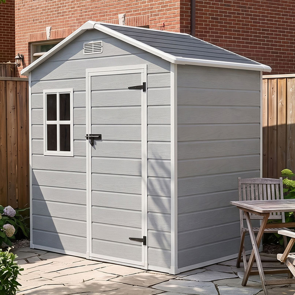 Living and Home 6 x 4ft Plastic Garden Storage Shed with Window and Floor Image 1