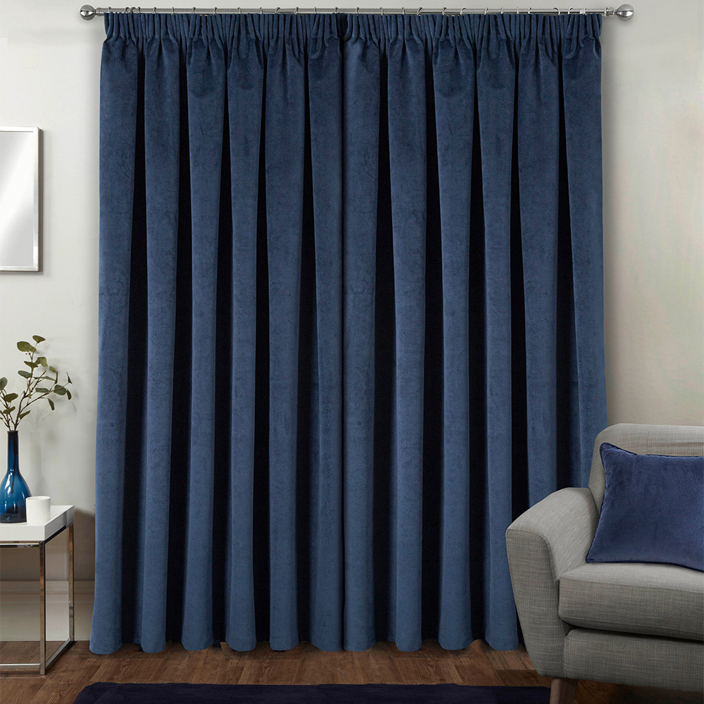 Enhanced Living Oxford Navy Thermal Blackout Pencil Pleat Velvet Curtains 168 x 229cm Image 3