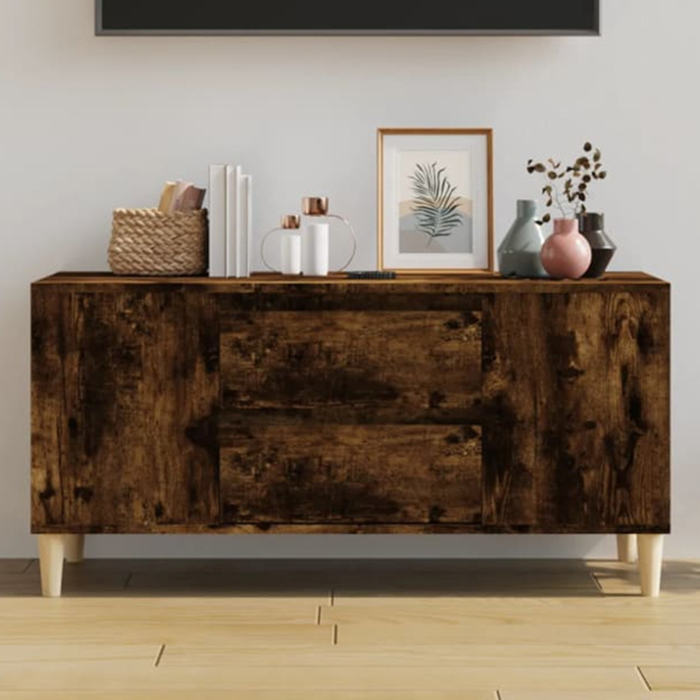 vidaXL 2 Drawer 4 Shelf Smoked Oak TV Cabinet Image 1