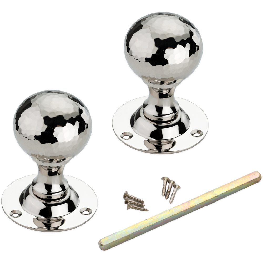 Spira Brass Polished Nickel Hammered Ball Mortice Door Knob 2 Pack Image 4