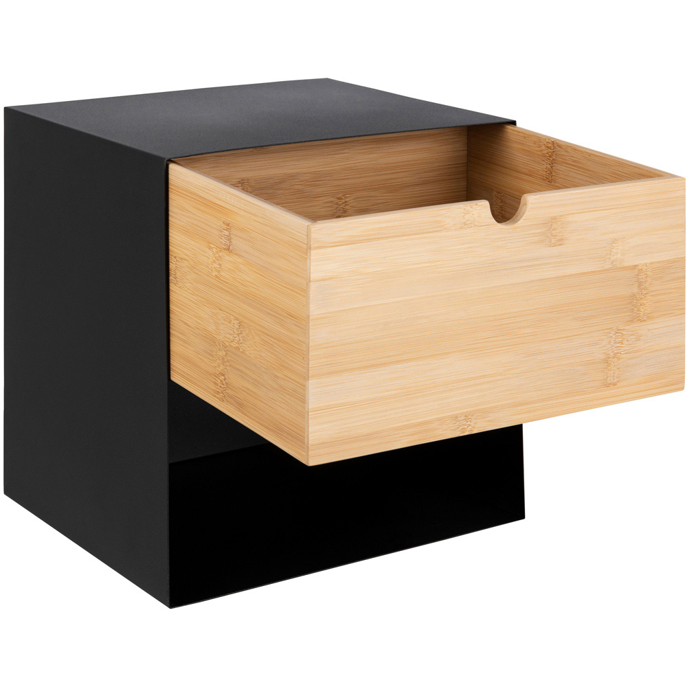 Florence Joliet Single Drawer Single Shelf Black and Bamboo Wall Mounted Bedside Table Image 6