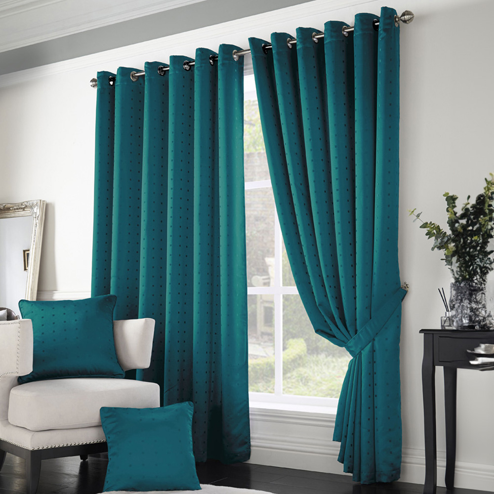 Alan Symonds Madison Teal Ring Top Curtain 168 x 137cm Image 1