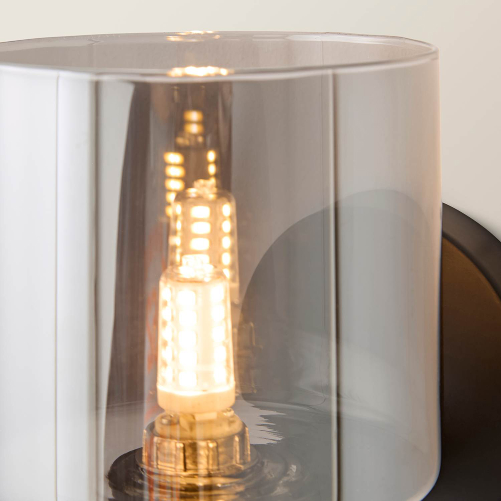 ValueLights Demi Smoked Glass Shade Matte Black Wall Light with Bulb Image 4