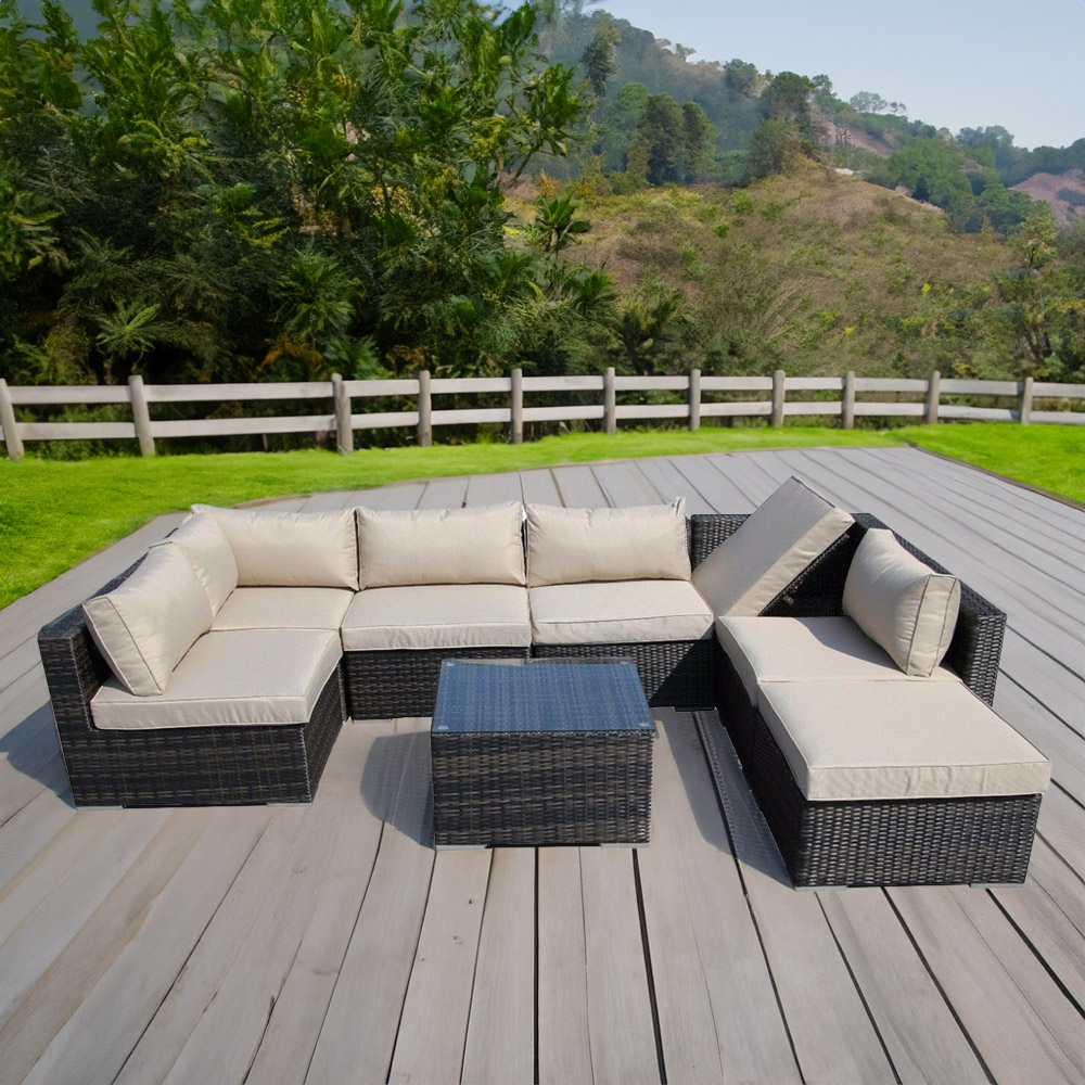Furniture One 7 Seater Brown Rattan Modular Outdoor Sofa Set Image 1