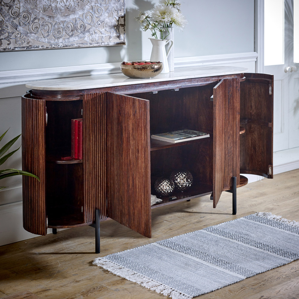 Brooklyn Opal 4 Door Marble Top Mango Wood Sideboard Image 4