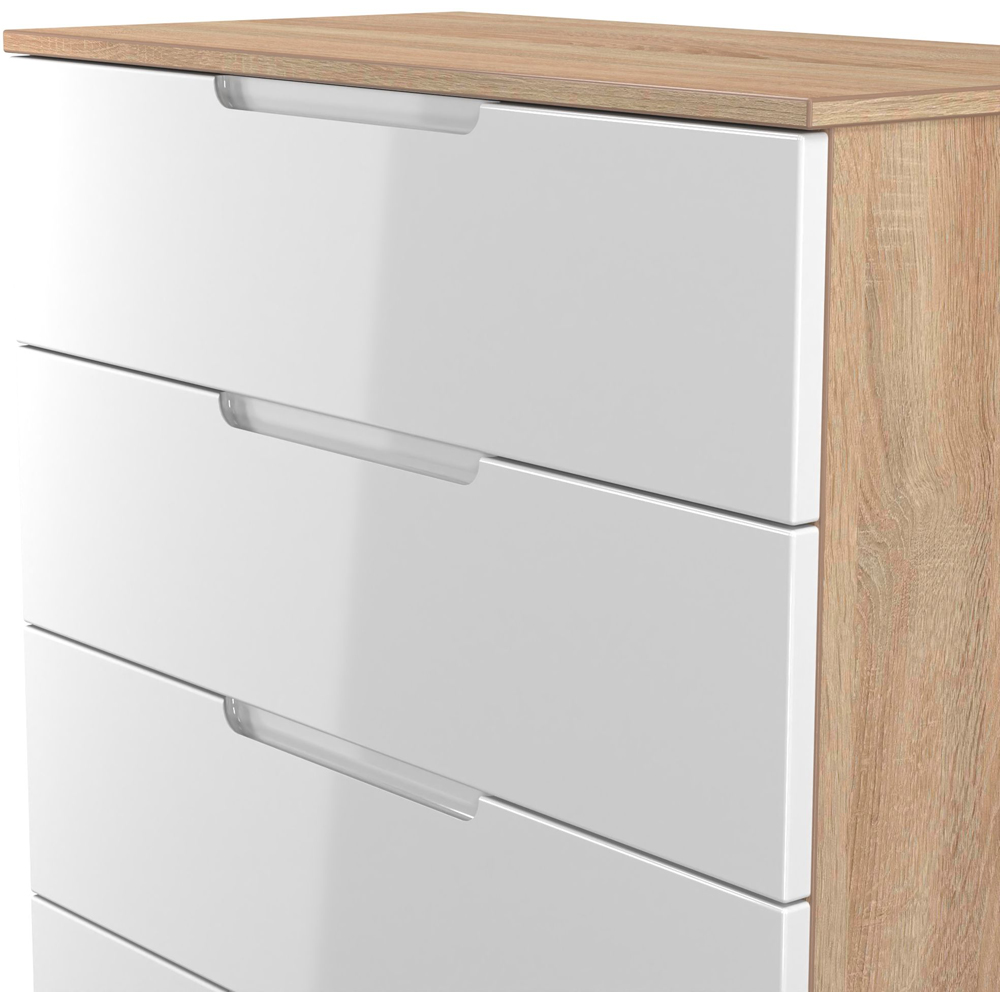 Crowndale Milan 4 Drawer White Gloss and Bardolino Oak Chest of Drawers Ready Assembled Image 4