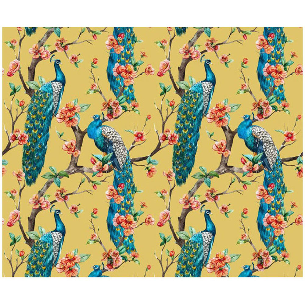 Bobbi Beck Eco Luxury Peacock and Floral Yellow Wallpaper Image 2