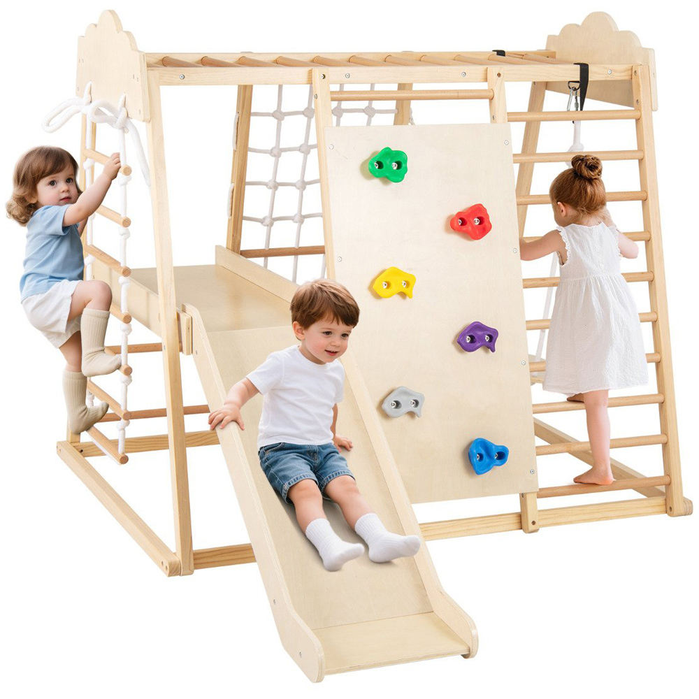 Costway 8-in-1 Kids Natural Wooden Montessori Climbing Toy Image 6