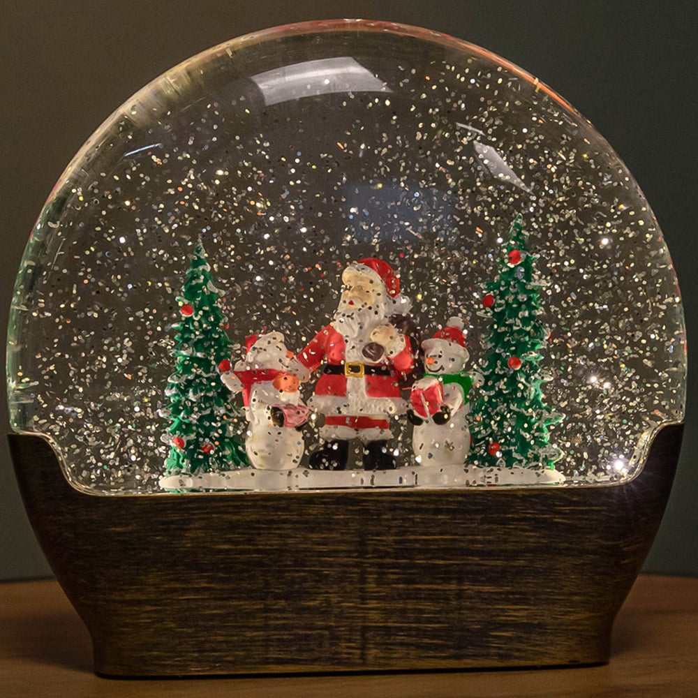 Samuel Alexander Santa and Snowman Light Up Christmas Water Spinner Dome 19cm Image 1